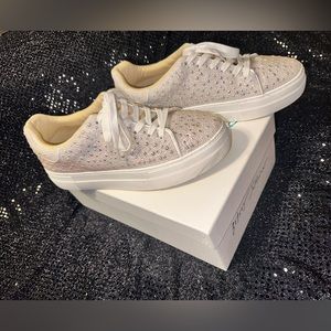 White. Betsy Johnson, Pearl accents tennis shoe. Size 9.5. Worn only once.